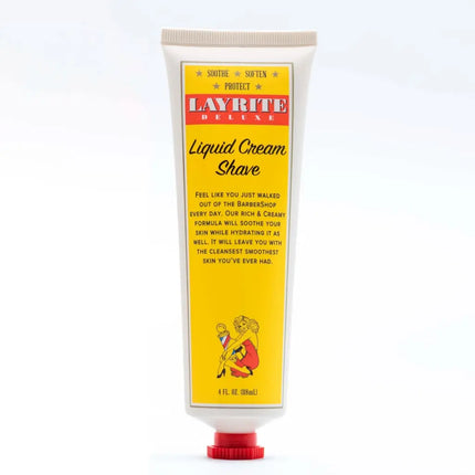 Layrite Liquid Cream Shave tube with yellow label on a white background