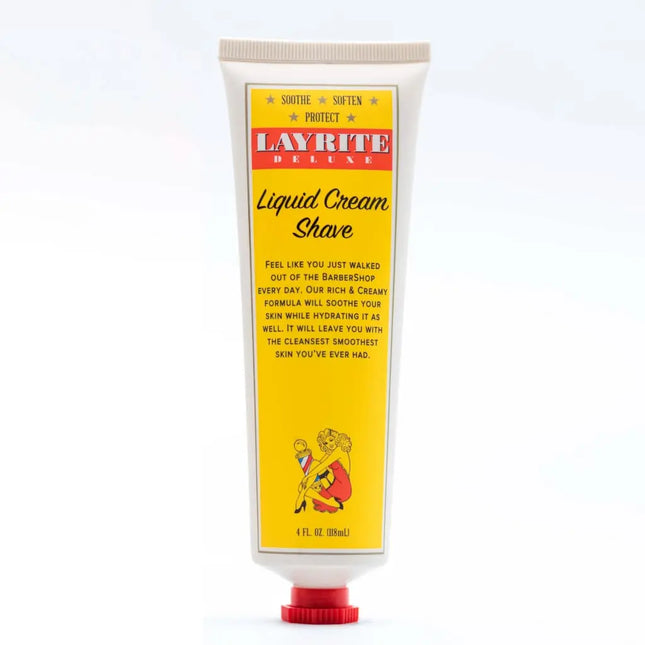Layrite Liquid Cream Shave tube with yellow label on a white background