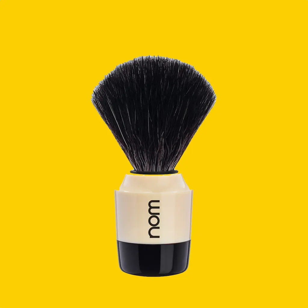 NOM Shaving Brush, Black Fibre, Plastic Black/Creme - BUYBARBER.COM
