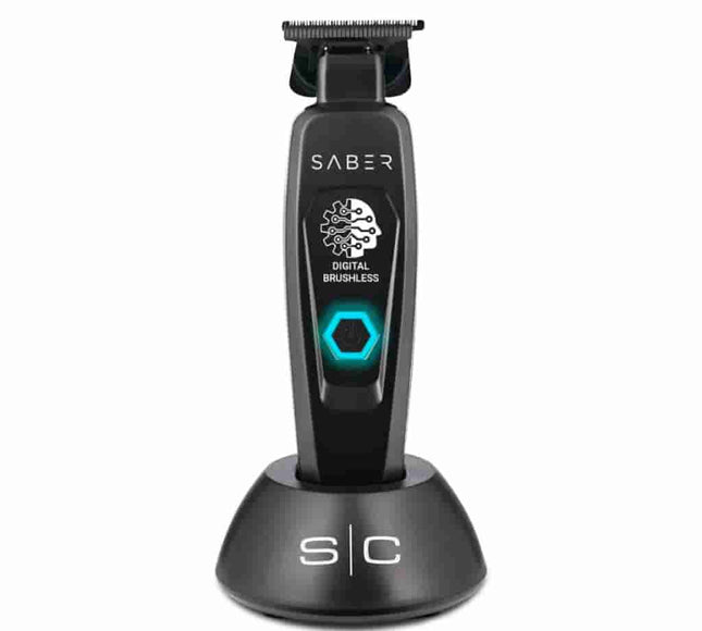 Saber Professional Full Metal Body Digital Brushless Motor Cordless Hair Trimmer - Black - BUYBARBER.COM