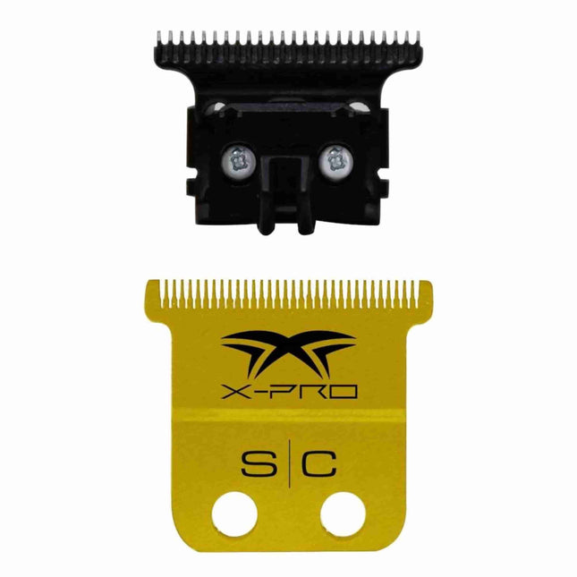 Replacement Fixed X-PRO Precision Gold Titanium Trimmer Blade with Black Diamond Carbon DLC The One Precision Deep cut Tooth Cutter Set - BUYBARBER.COM