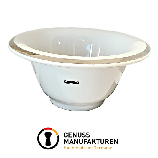Shaving Bowl- White Porcelain Platinum Rim- Hand Made in Germany - BUYBARBER.COM