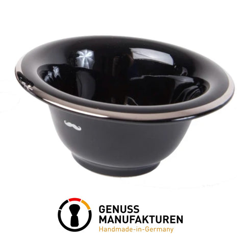 Shaving Bowl- Black Porcelain Platinum Rim- Hand Made in Germany - BUYBARBER.COM